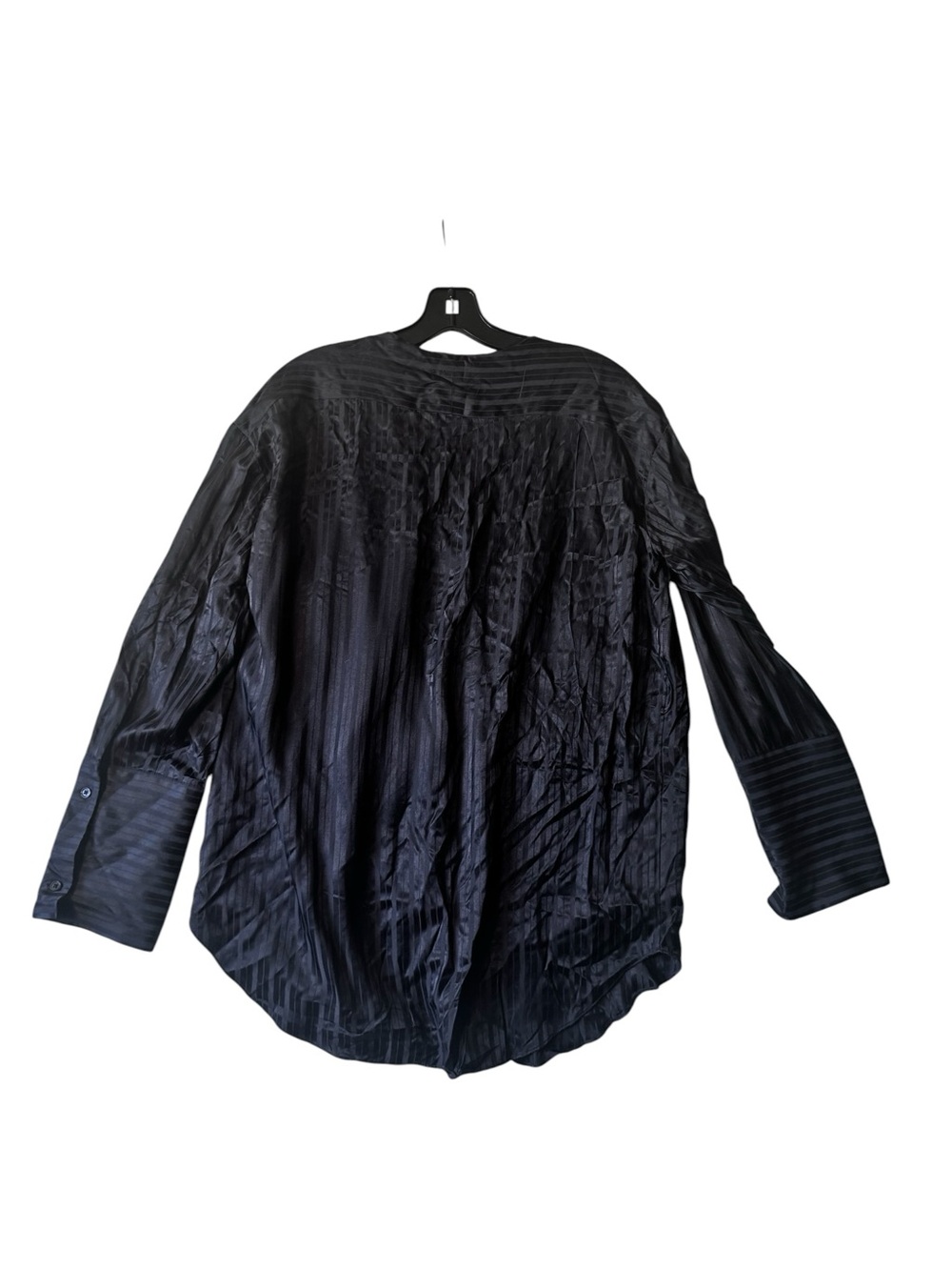 Aritzia Wilfred Zelie Silk Satin Stripe Shirt V Black Buttons Blouse Long Sleeve - Picture 4 of 16